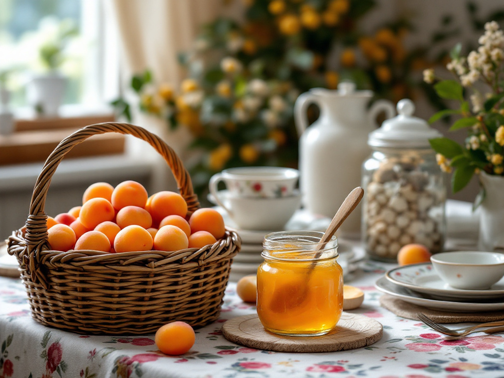 apricot jam with apricots in a kitchen breakfast setting (1)