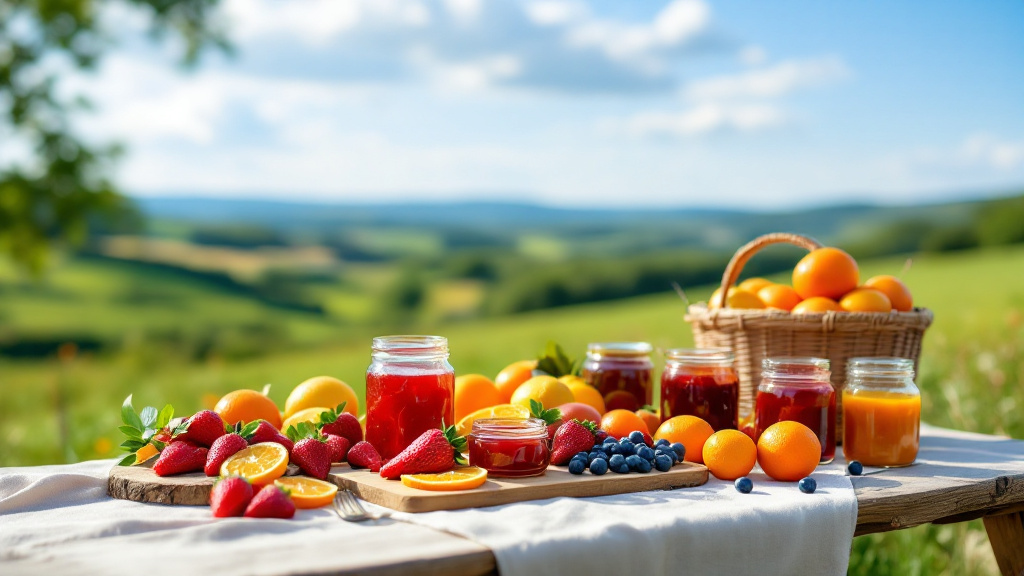 mixed fruit and jam in a landscape setting (2)
